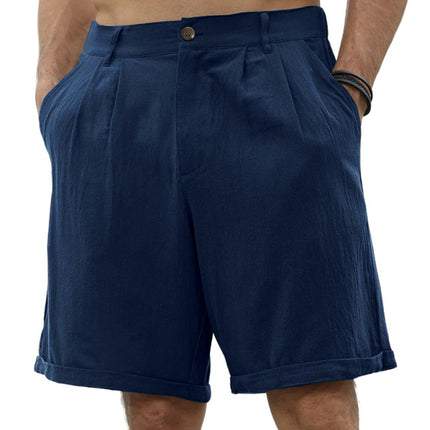 Men's new casual beach shorts with buttons and elastic waist