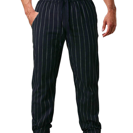 Men's vertical striped lace-up elastic waist beach pants casual trousers