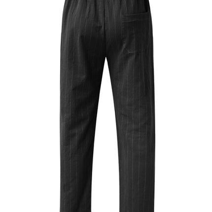 Men's vertical striped lace-up elastic waist beach pants casual trousers