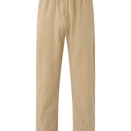Men's vertical striped lace-up elastic waist beach pants casual trousers