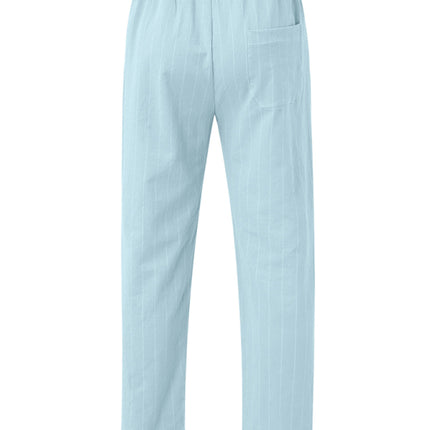 Men's vertical striped lace-up elastic waist beach pants casual trousers