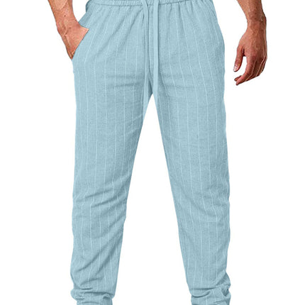 Men's vertical striped lace-up elastic waist beach pants casual trousers