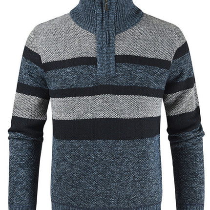 Men's pullover stand collar knitted casual colorblock long-sleeved sweater