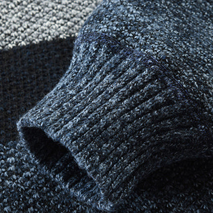 Men's pullover stand collar knitted casual colorblock long-sleeved sweater