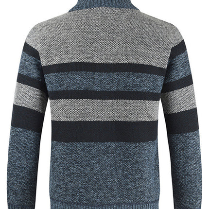 Men's pullover stand collar knitted casual colorblock long-sleeved sweater