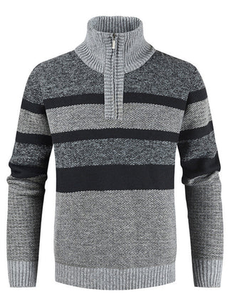 Men's pullover stand collar knitted casual colorblock long-sleeved sweater