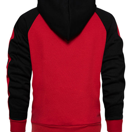 Men's casual contrasting color zipper cardigan hooded sweatshirt
