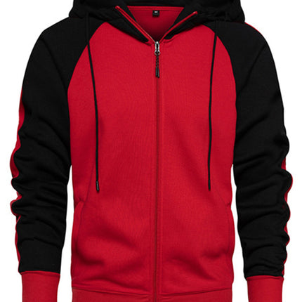 Men's casual contrasting color zipper cardigan hooded sweatshirt