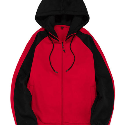 Men's casual contrasting color zipper cardigan hooded sweatshirt