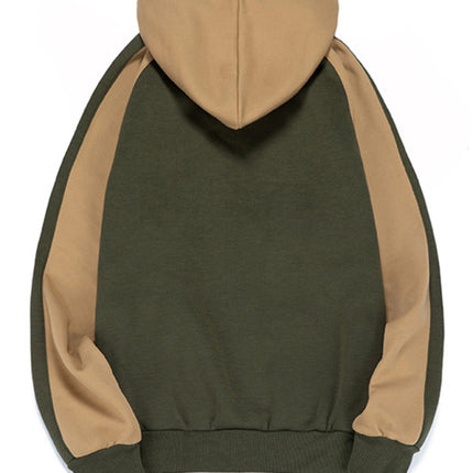 Men's casual contrasting color zipper cardigan hooded sweatshirt