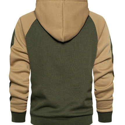Men's casual contrasting color zipper cardigan hooded sweatshirt