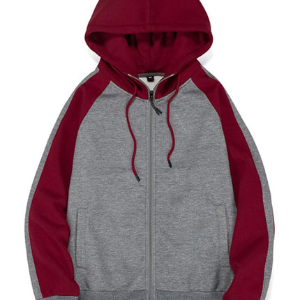 Men's casual contrasting color zipper cardigan hooded sweatshirt