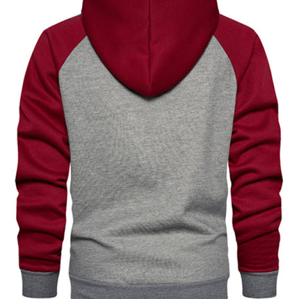Men's casual contrasting color zipper cardigan hooded sweatshirt