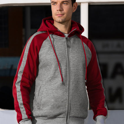 Men's casual contrasting color zipper cardigan hooded sweatshirt