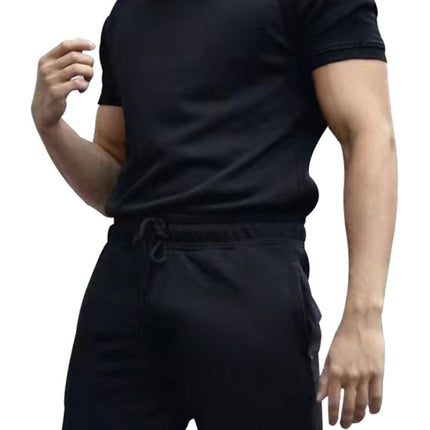 New men's casual fashion solid color short-sleeved T-shirt + quarter pants sports suit