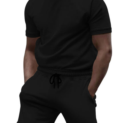 New men's casual fashion solid color short-sleeved T-shirt + quarter pants sports suit