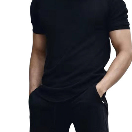 New men's casual fashion solid color short-sleeved T-shirt + quarter pants sports suit