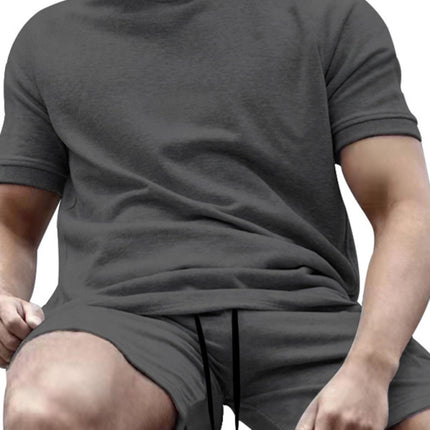 New men's casual fashion solid color short-sleeved T-shirt + quarter pants sports suit