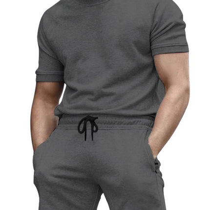 New men's casual fashion solid color short-sleeved T-shirt + quarter pants sports suit
