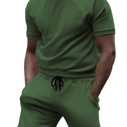 New men's casual fashion solid color short-sleeved T-shirt + quarter pants sports suit
