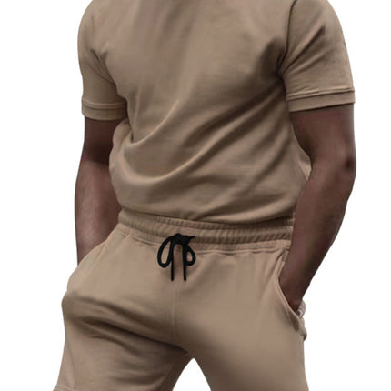New men's casual fashion solid color short-sleeved T-shirt + quarter pants sports suit