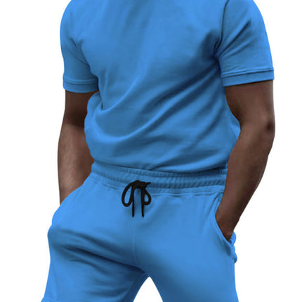 New men's casual fashion solid color short-sleeved T-shirt + quarter pants sports suit