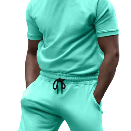 New men's casual fashion solid color short-sleeved T-shirt + quarter pants sports suit