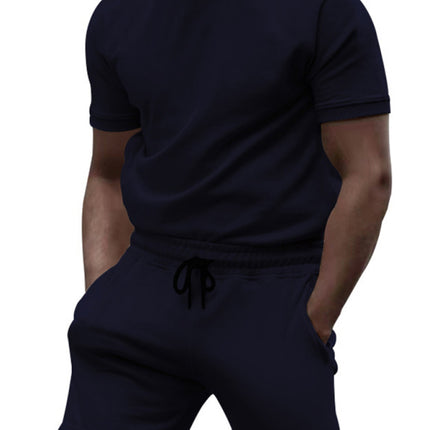 New men's casual fashion solid color short-sleeved T-shirt + quarter pants sports suit