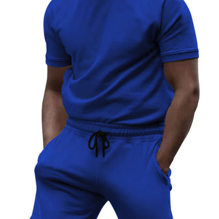 New men's casual fashion solid color short-sleeved T-shirt + quarter pants sports suit