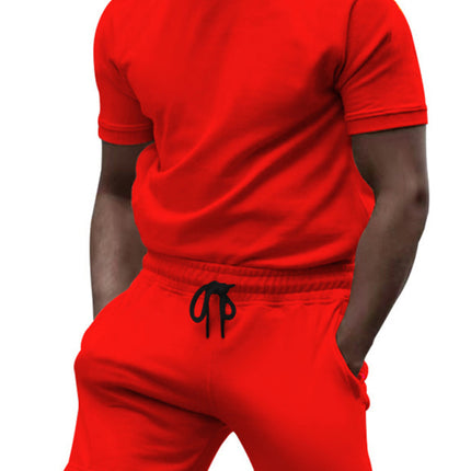 New men's casual fashion solid color short-sleeved T-shirt + quarter pants sports suit