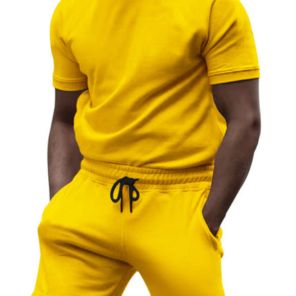 New men's casual fashion solid color short-sleeved T-shirt + quarter pants sports suit