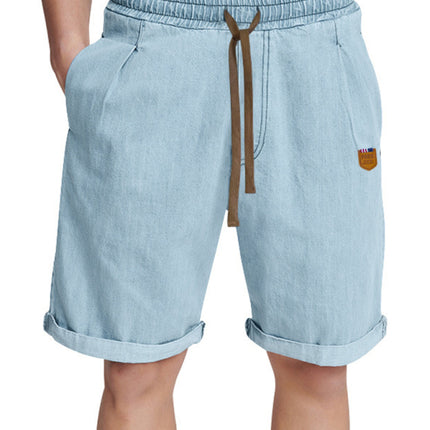 Casual three-quarter pants solid color shorts loose high-waisted rope breathable shorts