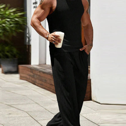 Sleeveless knitted vest and trousers two-piece solid color sports and leisure suit