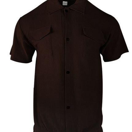 Men's new cardigan front pocket casual short-sleeved shirt