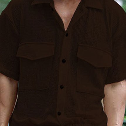 Men's new cardigan front pocket casual short-sleeved shirt