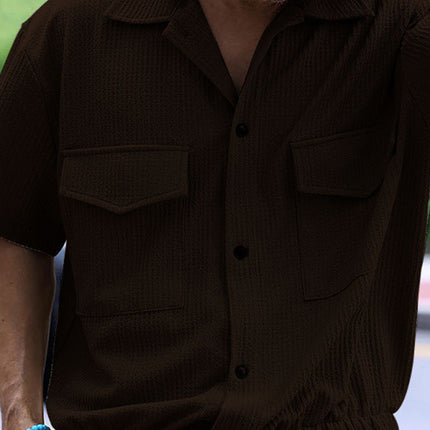 Men's new cardigan front pocket casual short-sleeved shirt