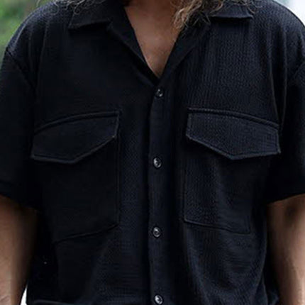 Men's new cardigan front pocket casual short-sleeved shirt