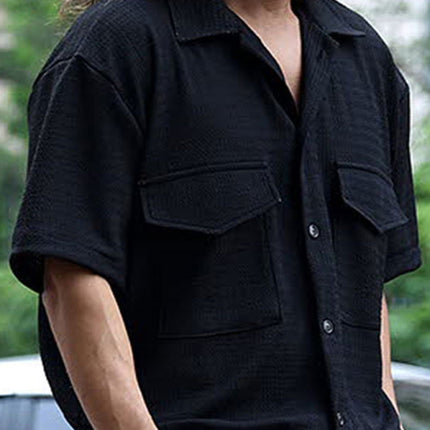 Men's new cardigan front pocket casual short-sleeved shirt