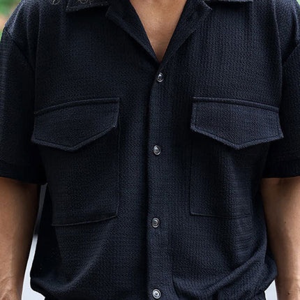 Men's new cardigan front pocket casual short-sleeved shirt