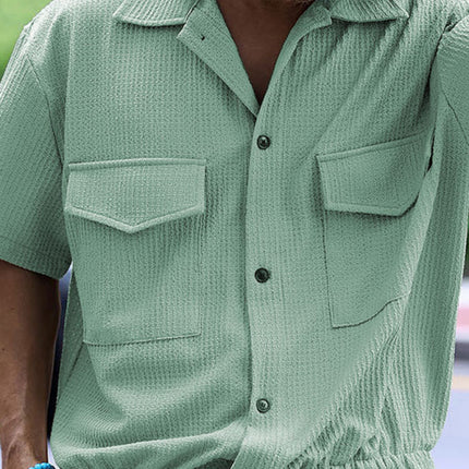 Men's new cardigan front pocket casual short-sleeved shirt