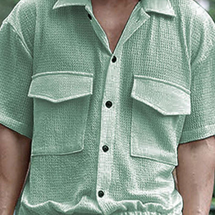 Men's new cardigan front pocket casual short-sleeved shirt