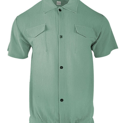 Men's new cardigan front pocket casual short-sleeved shirt