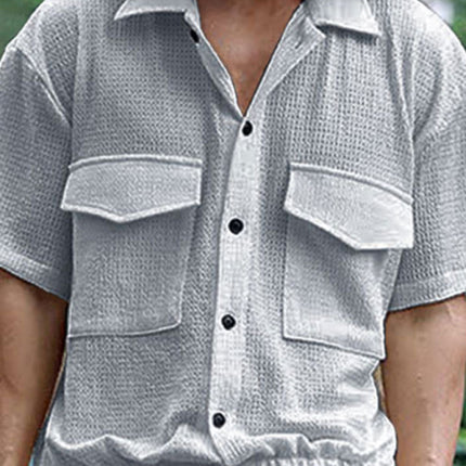 Men's new cardigan front pocket casual short-sleeved shirt