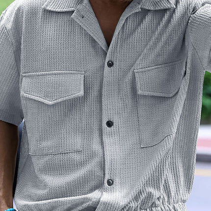 Men's new cardigan front pocket casual short-sleeved shirt