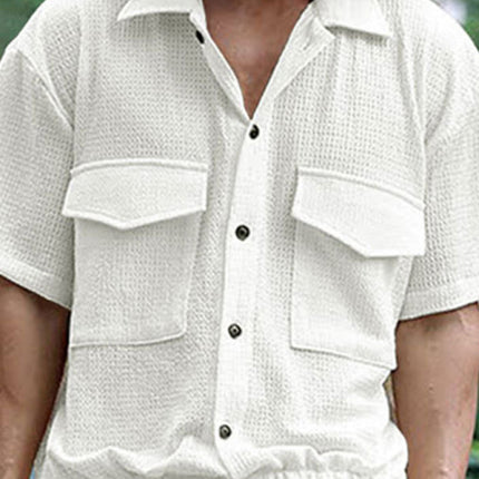 Men's new cardigan front pocket casual short-sleeved shirt