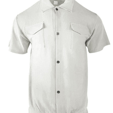 Men's new cardigan front pocket casual short-sleeved shirt