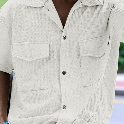 Men's new cardigan front pocket casual short-sleeved shirt