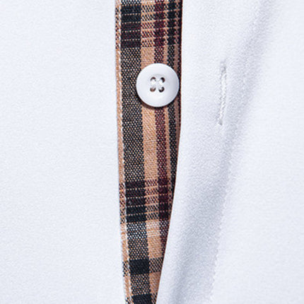 Men's Casual Collar Buttoned Plaid Color Block Short Sleeve Shirt