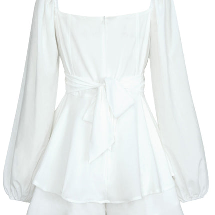 Women's Square Neck Lantern Long Sleeve One Piece Ruffle Shorts Casual Culottes