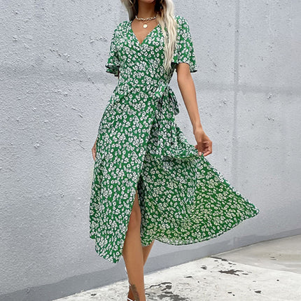 Women's Western Green Slim Fit Print Dress